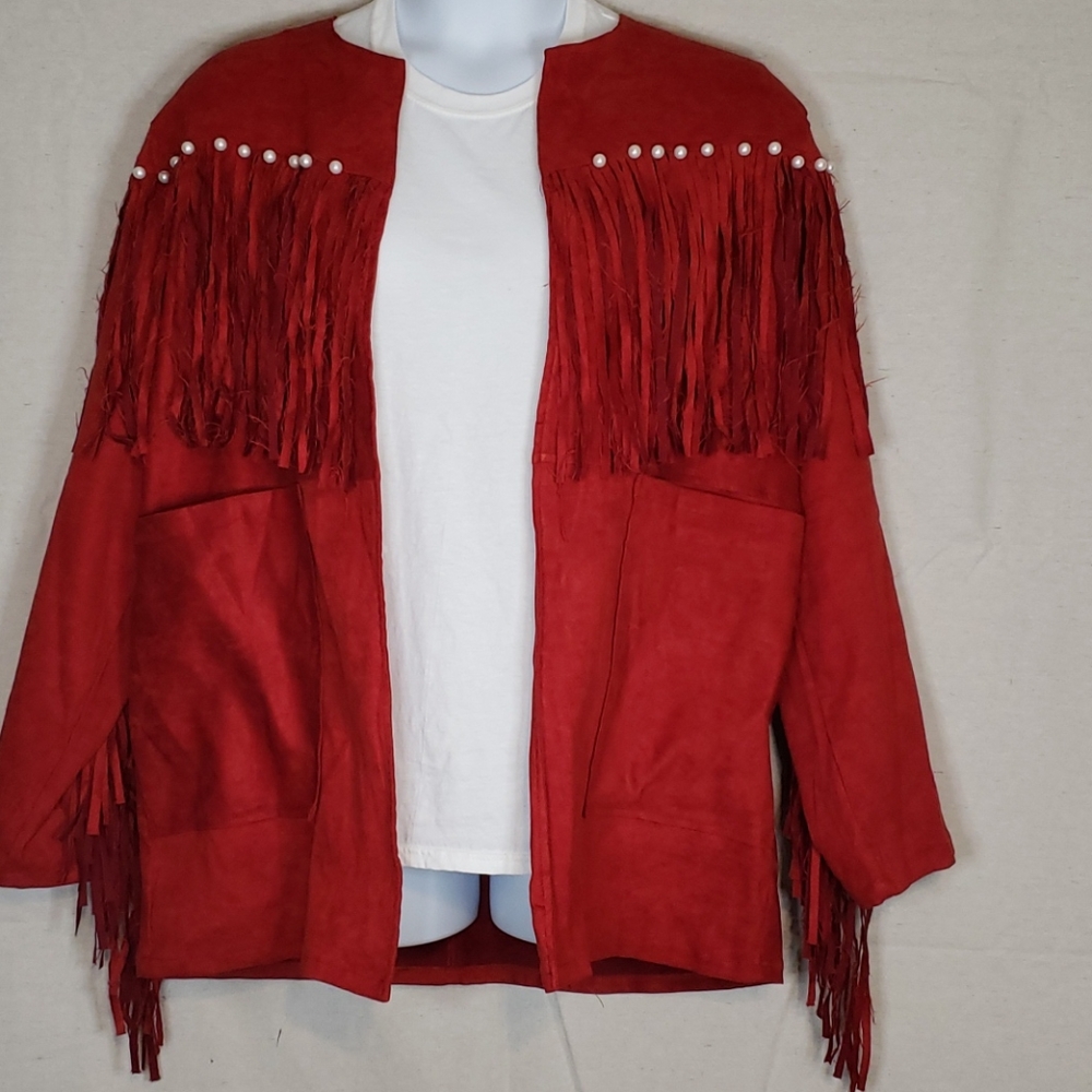 Fringed Red Suede Jacket - Picture 3 of 3
